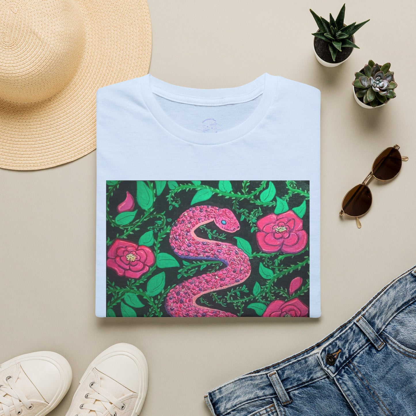 “Eden” T‑Shirt — Pink Serpent Floral Graphic Tee