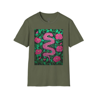 “Eden” T‑Shirt — Pink Serpent Floral Graphic Tee