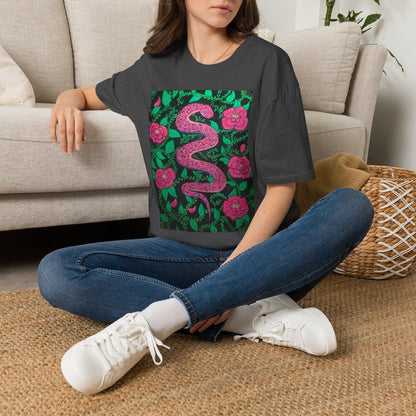 “Eden” T‑Shirt — Pink Serpent Floral Graphic Tee