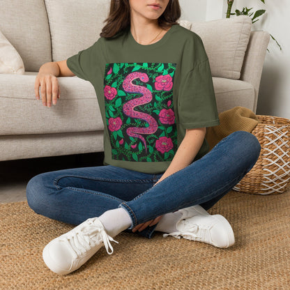 “Eden” T‑Shirt — Pink Serpent Floral Graphic Tee