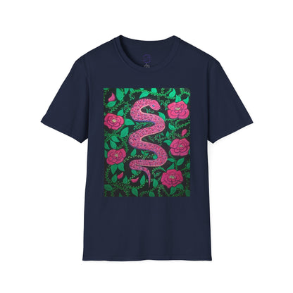 “Eden” T‑Shirt — Pink Serpent Floral Graphic Tee