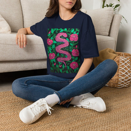 “Eden” T‑Shirt — Pink Serpent Floral Graphic Tee