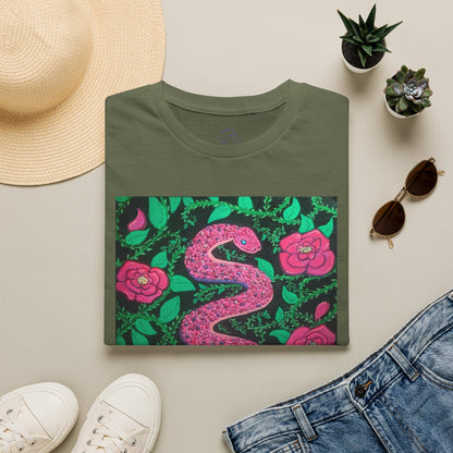 “Eden” T‑Shirt — Pink Serpent Floral Graphic Tee