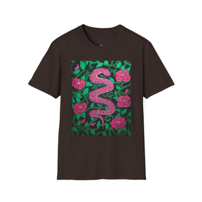 “Eden” T‑Shirt — Pink Serpent Floral Graphic Tee