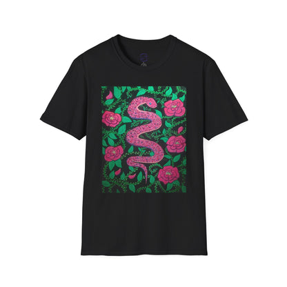 “Eden” T‑Shirt — Pink Serpent Floral Graphic Tee