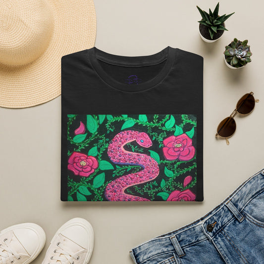 “Eden” T‑Shirt — Pink Serpent Floral Graphic Tee