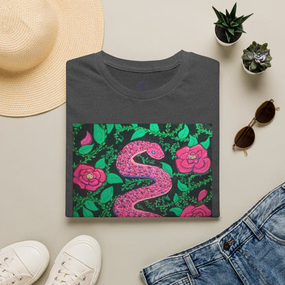 “Eden” T‑Shirt — Pink Serpent Floral Graphic Tee