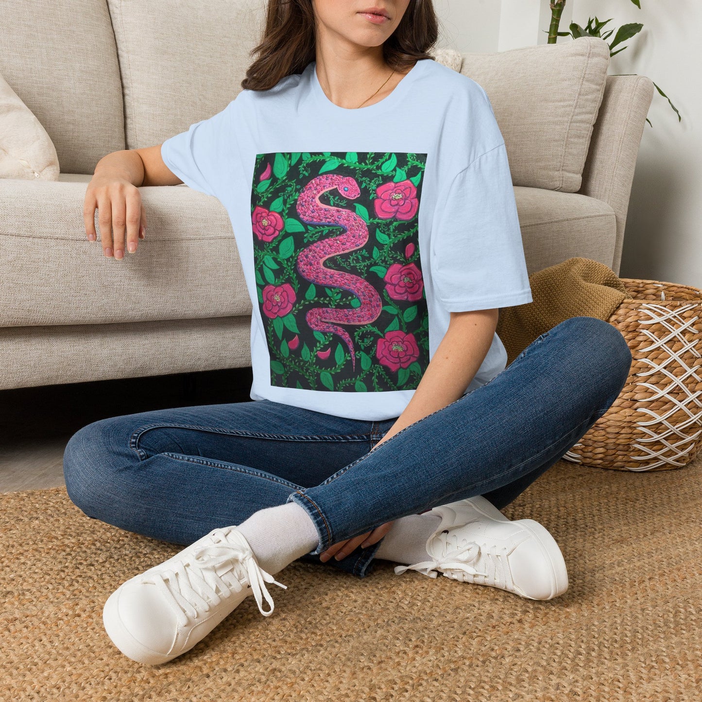 “Eden” T‑Shirt — Pink Serpent Floral Graphic Tee