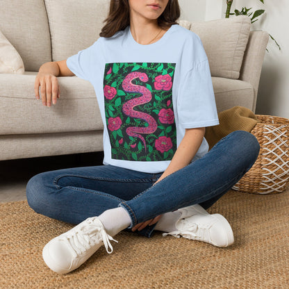 “Eden” T‑Shirt — Pink Serpent Floral Graphic Tee